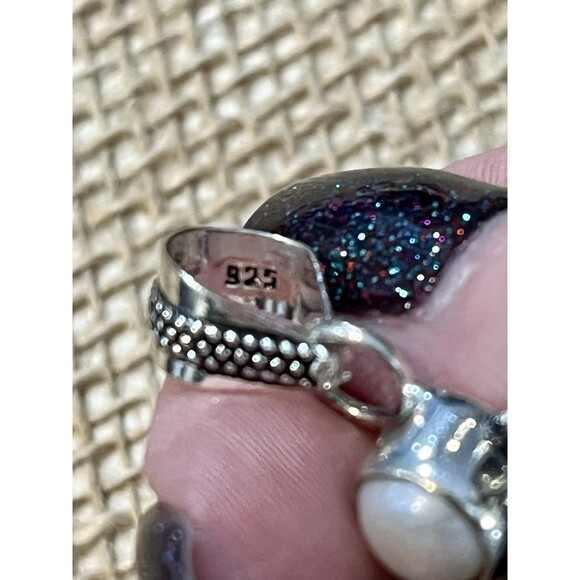 Artisan Signed Larimar & Pearl Sterling Silver Pendant Boho Southwestern - Picture 7 of 10